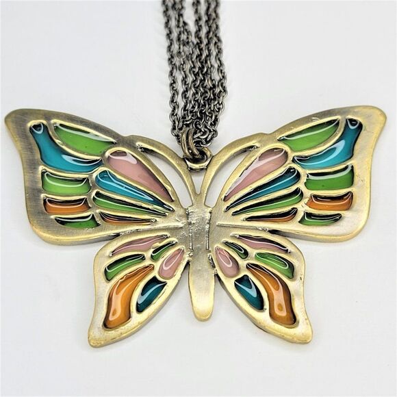 Colourful Butterfly Pendant  necklace - Picture 4 of 6